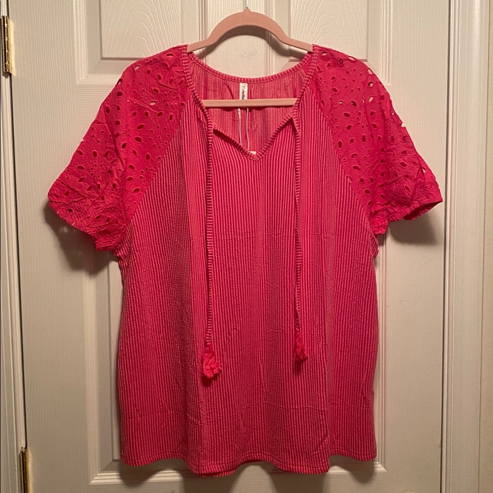 Falechay Pink Eyelet Sleeve Women's Top…size 2XL